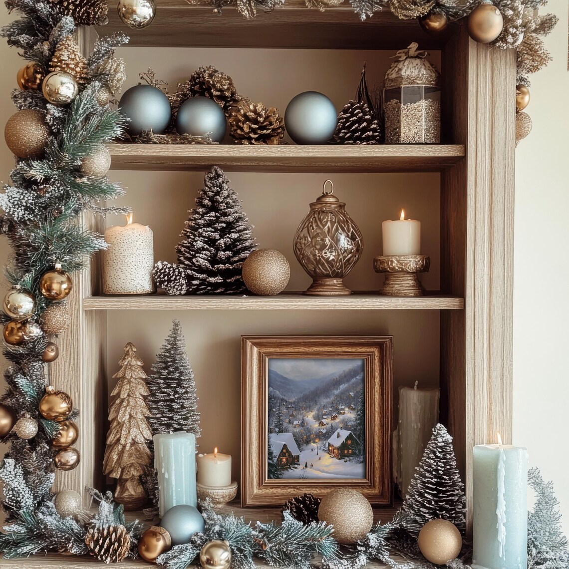 Cozy Christmas Village Vintage Style, Poster Print - Image 2