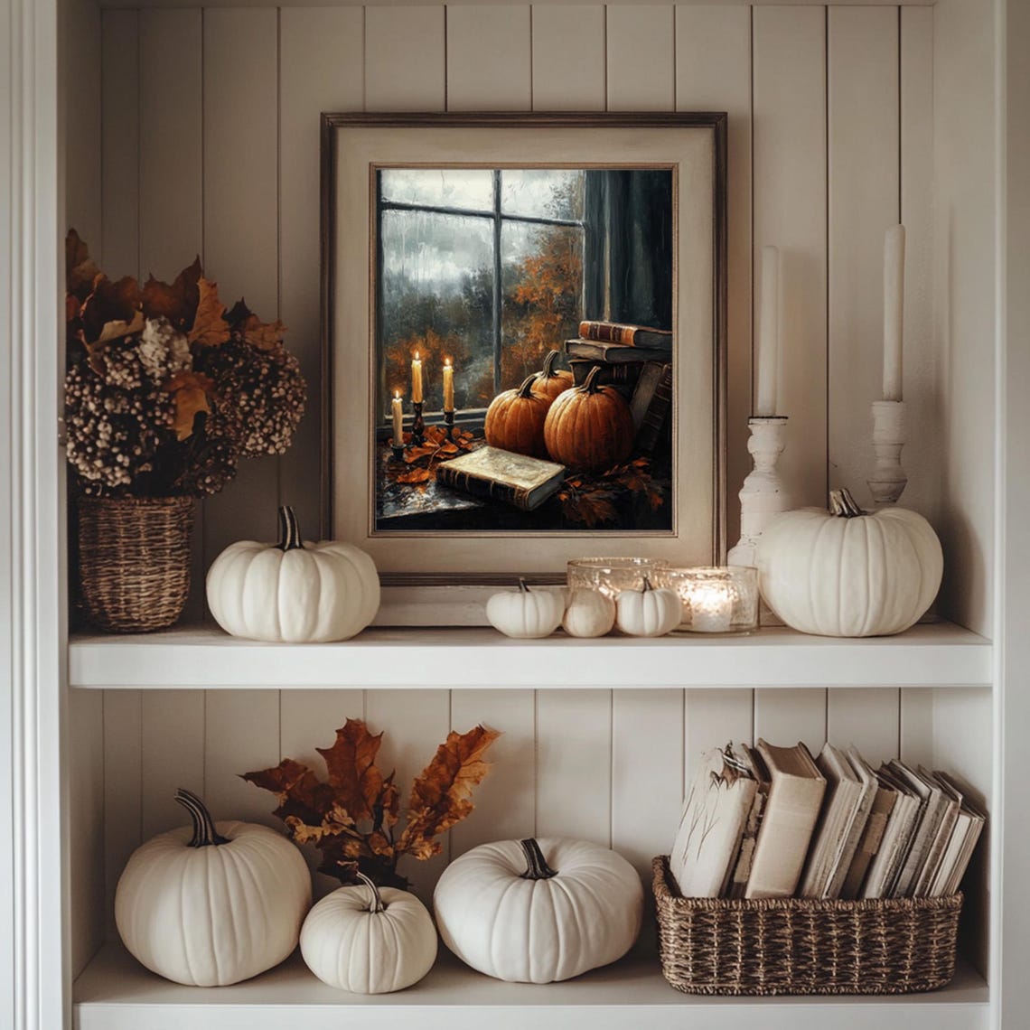 Pumpkins, Books and Candles Vintage Art Print - Image 3