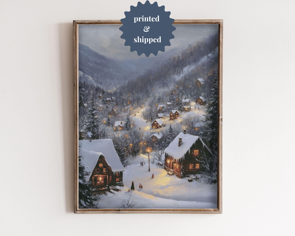 Cozy Christmas Village Vintage Style, Poster Print