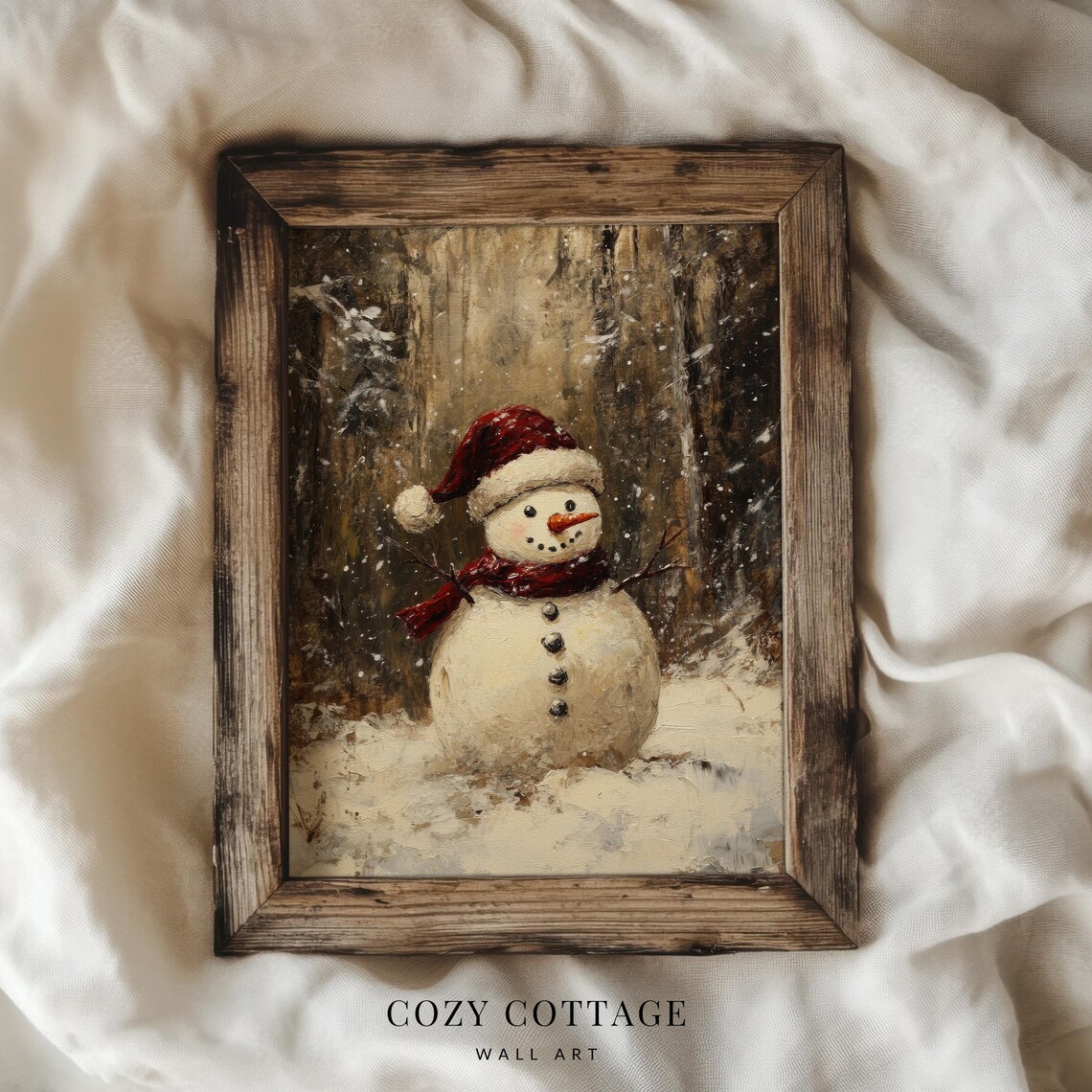 Moody Snowman Art Print, Rustic Winter Decor