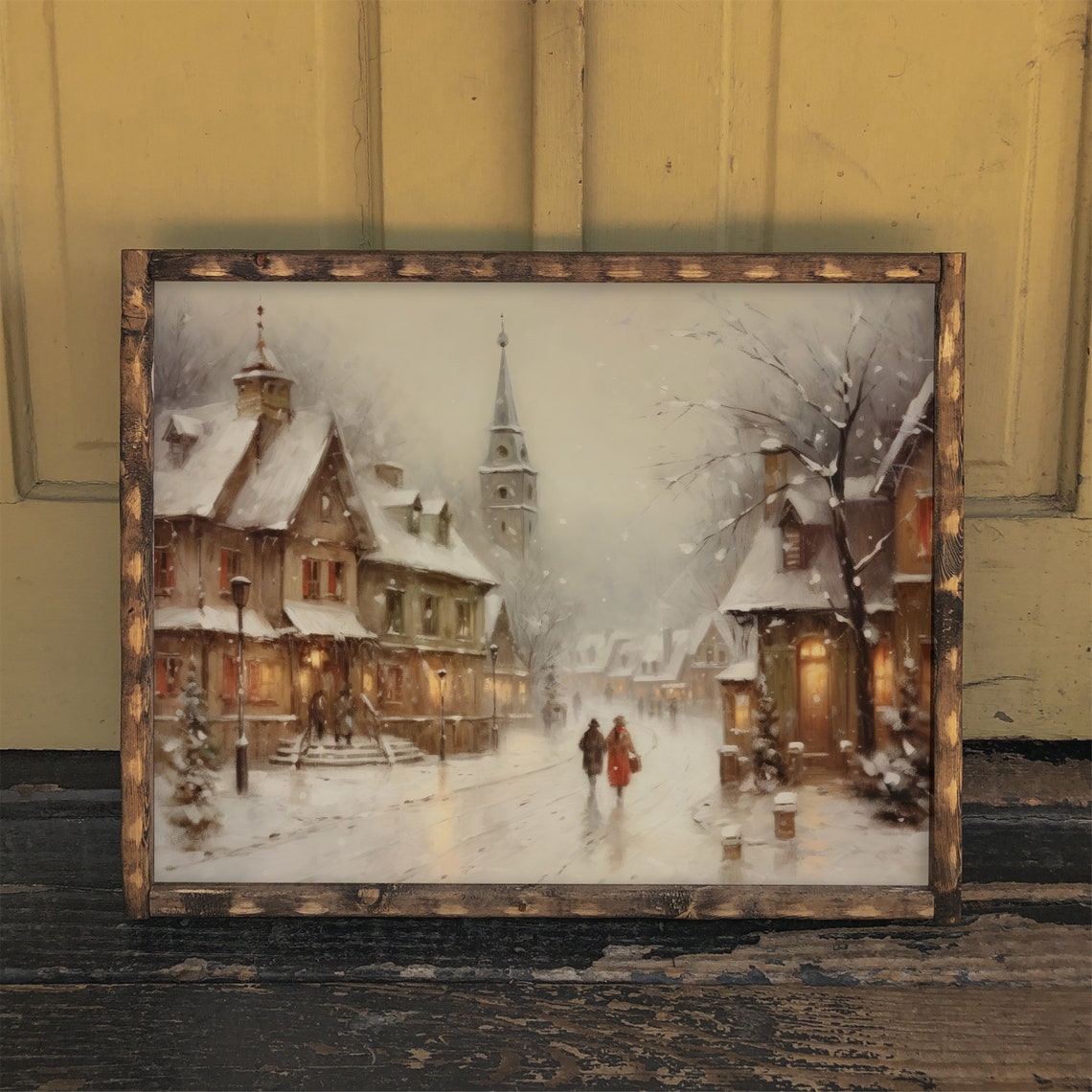 Cozy Winter Village Vintage Style Painting - Image 2