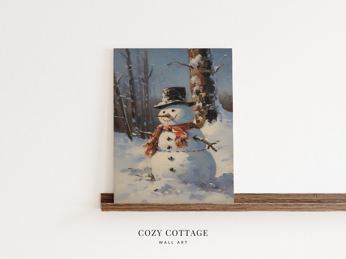 Snowman Vintage-Style Christmas Poster Print - Image 3