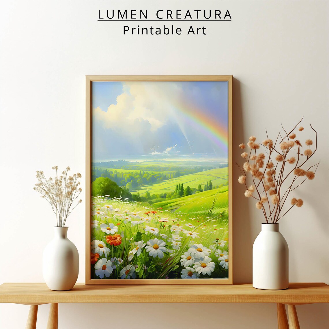 Rainbow Landscape, Country Farmhouse Oil Painting - Image 2