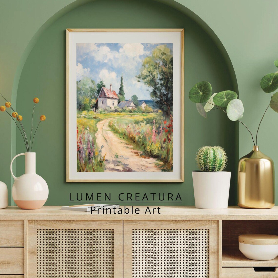 Cottage Landscape Painting, Vintage Art Print - Image 4