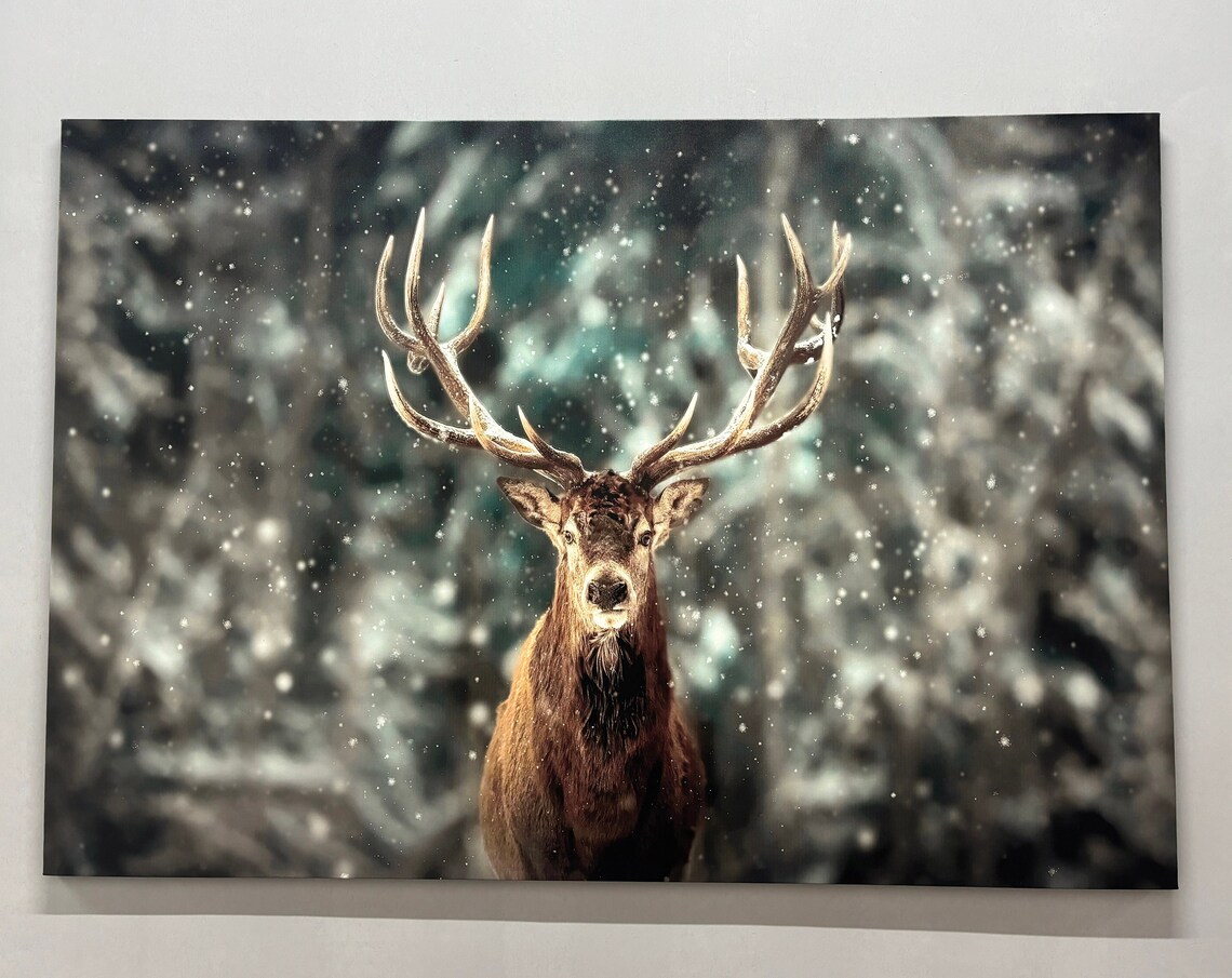 Majestic Red Deer Stag in a Snowy Winter Forest Portrait Poster