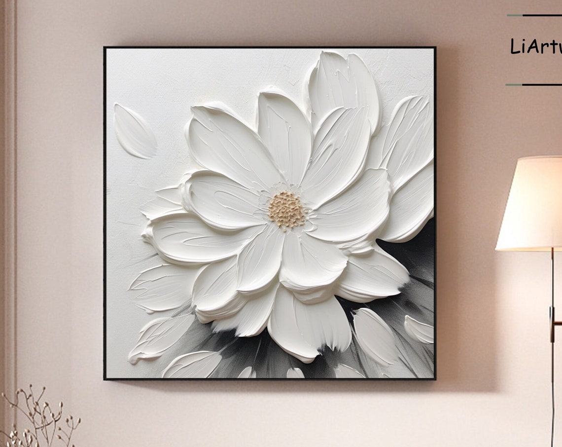 White Flower Textured On Black And White Contrast Floral Poster