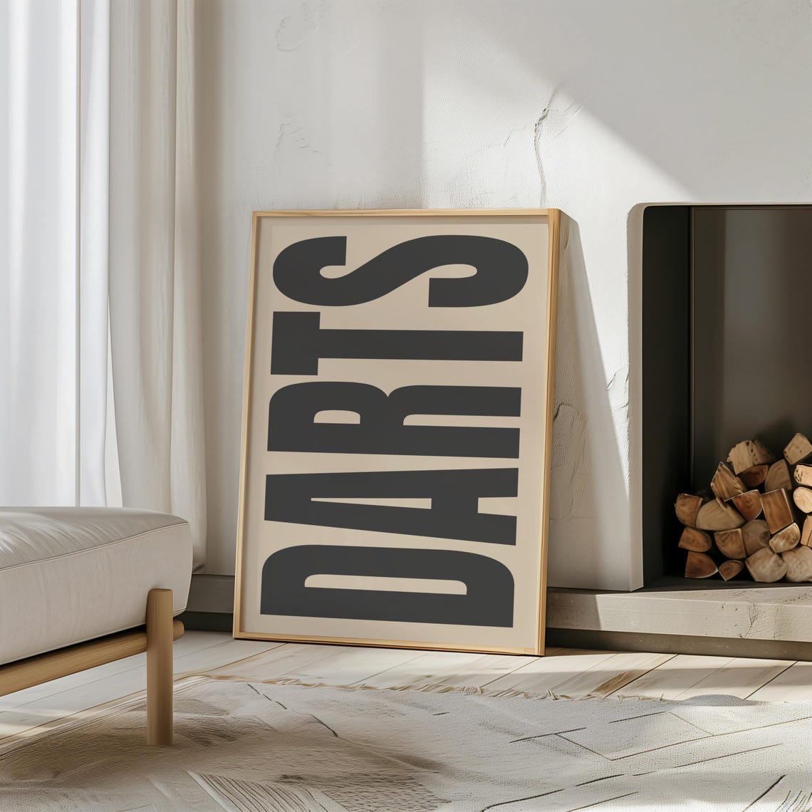 Darts Typography Poster, Soft Black Beige Art Print