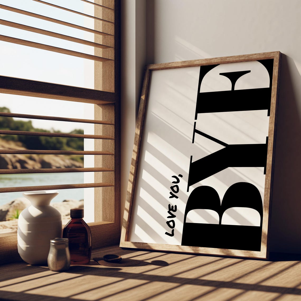 Love You Bye Black And White Typography Art Print
