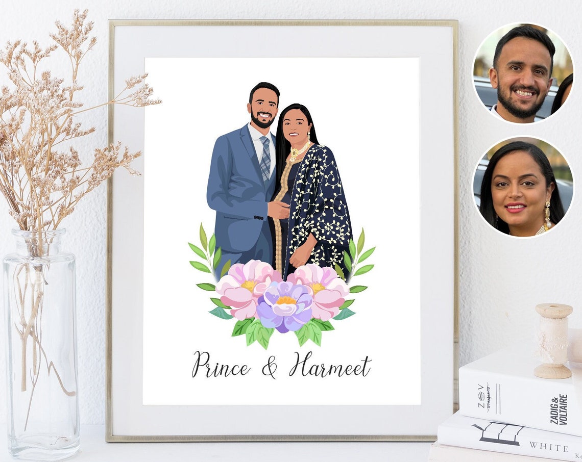 Pregnant Couple Custom Family Portrait Family Illustration Pregnancy Gift New Mom To Be Expecting Mom Baby Shower Gift