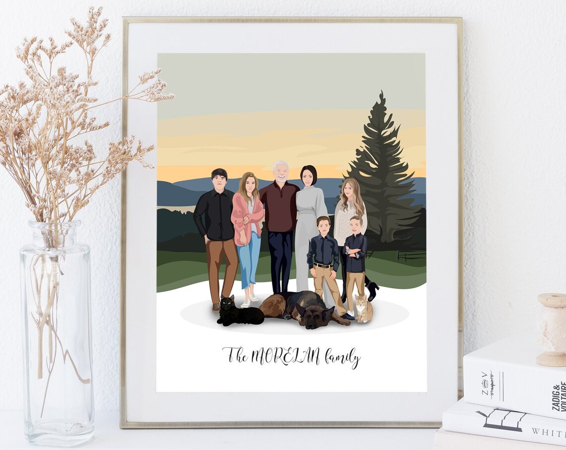 Morelan Family Mountain Sunset Portrait With Dogs and Cat Poster - Image 4