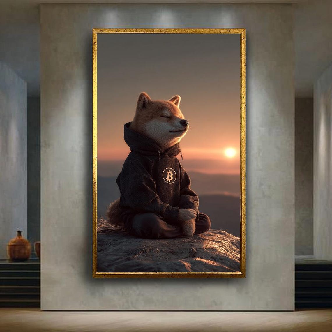 Shiba Inu Bitcoin Canvas Wall Art Meditating Crypto Dog Print Zen Meme Animal Artwork For Lovers And Traders