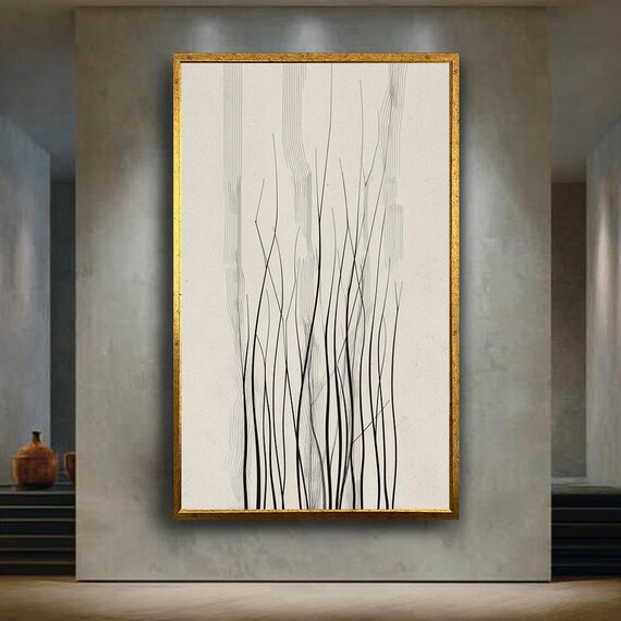 Minimal Line Art Canvas Print Abstract Black White Wall Decor Modern Japandi Neutral Poster Elegant Ink Brush Nature Artwork