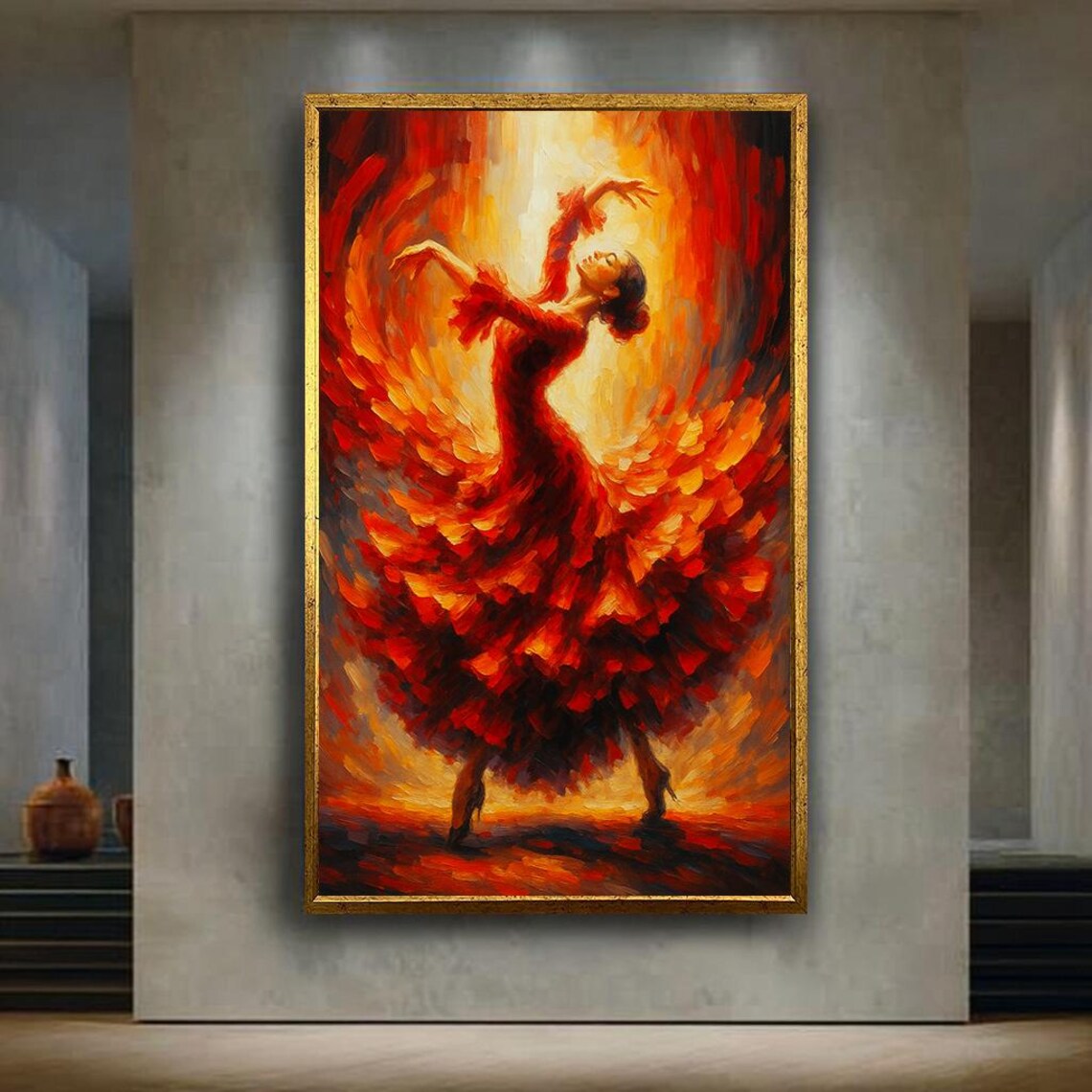 Flamenco Dancer In Red Dress Passionate Fiery Dance Art Poster