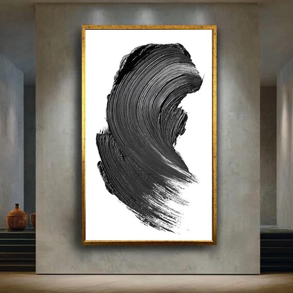 Minimalist Black Brush Stroke Wall Art Abstract Monochrome Canvas Print Modern Japandi Zen Style Home Decor Poster