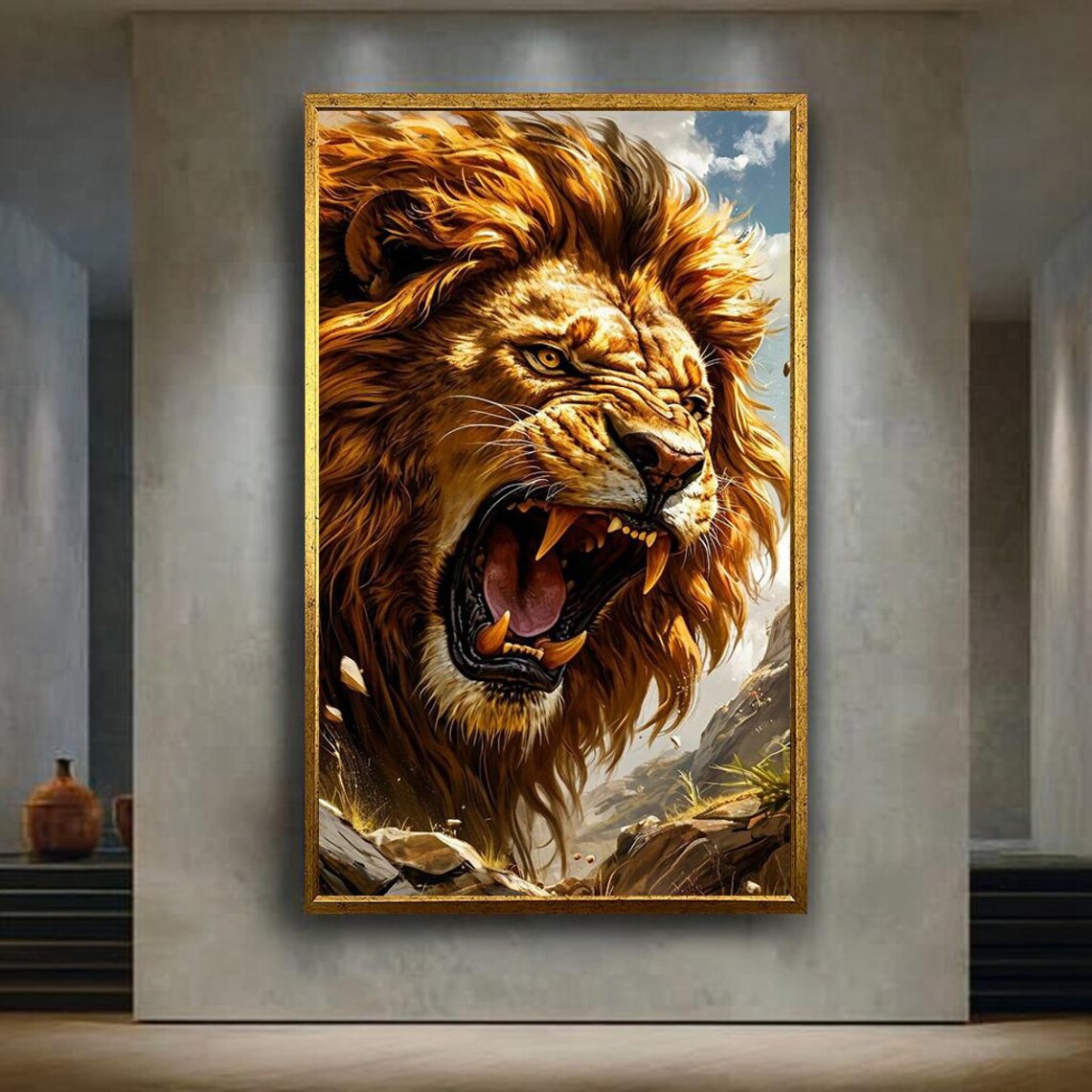 Roaring Lion Wall Art Print, Fierce Animal