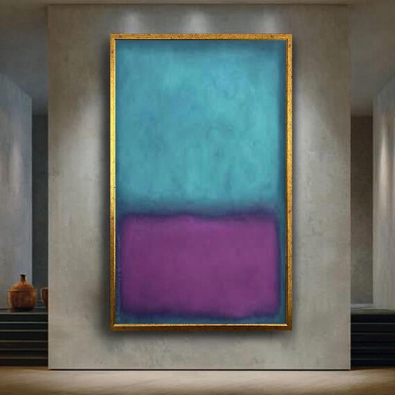 Teal And Purple Abstract Canvas Wall Art Modern Minimal Color Field Painting Soft Tone Contemporary Decor For Calm Interiors