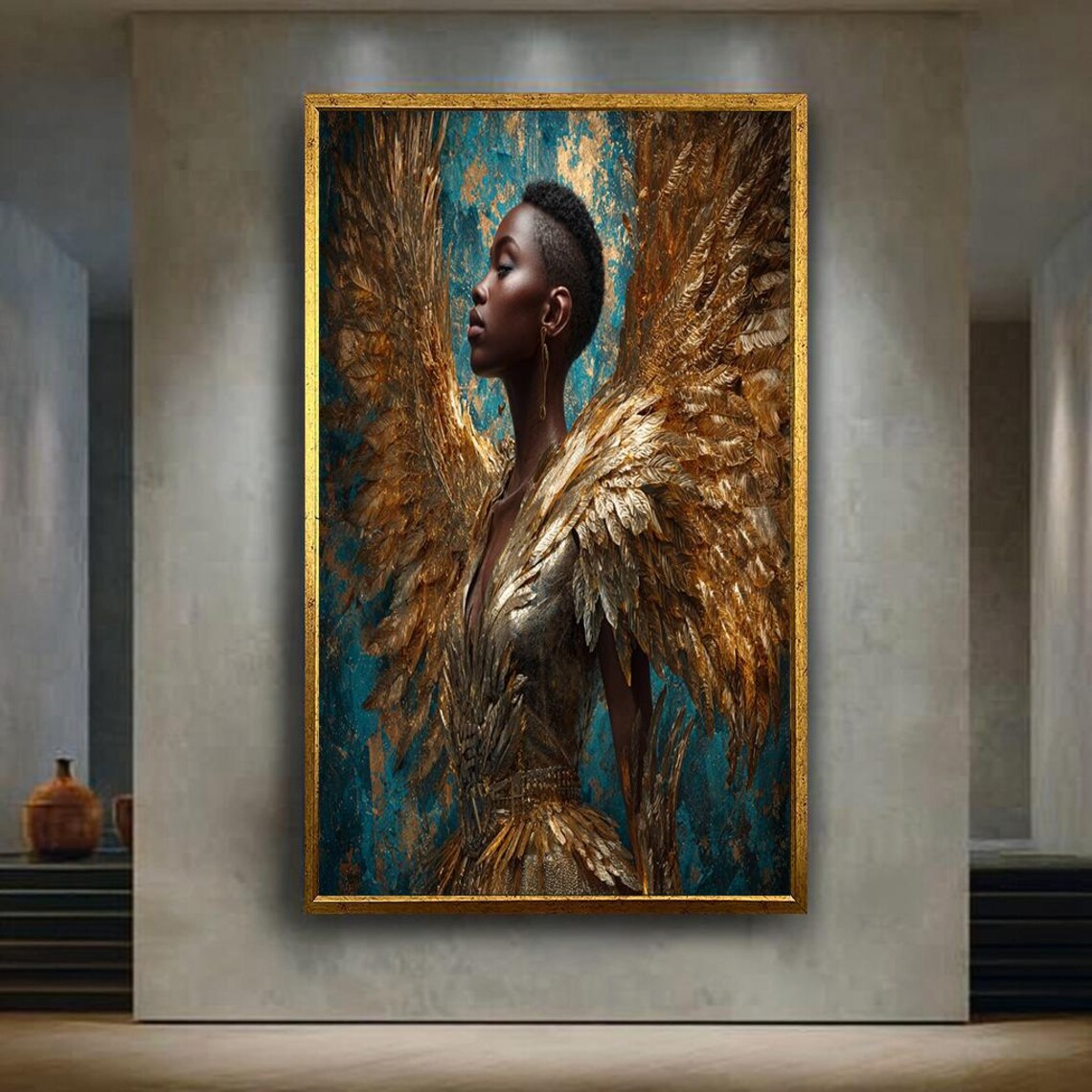 Golden Winged Angel Goddess Portrait Divine Feminine Art Poster