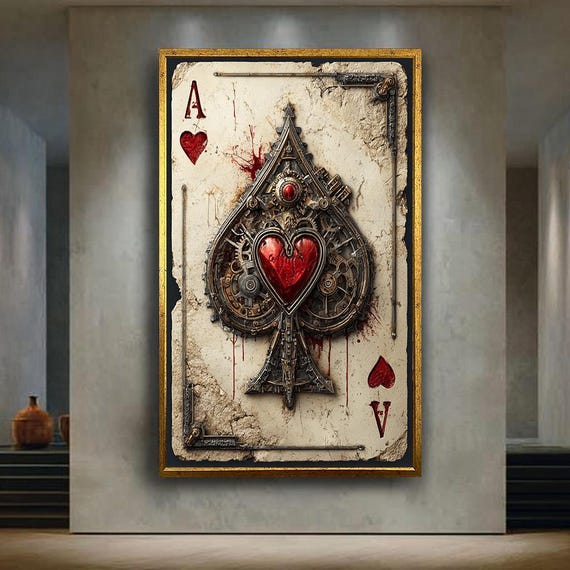 Gothic Heart Ace Wall Art Print Steampunk Playing Card Poster Dark Fantasy Spade Illustration Horror Game Room Decor