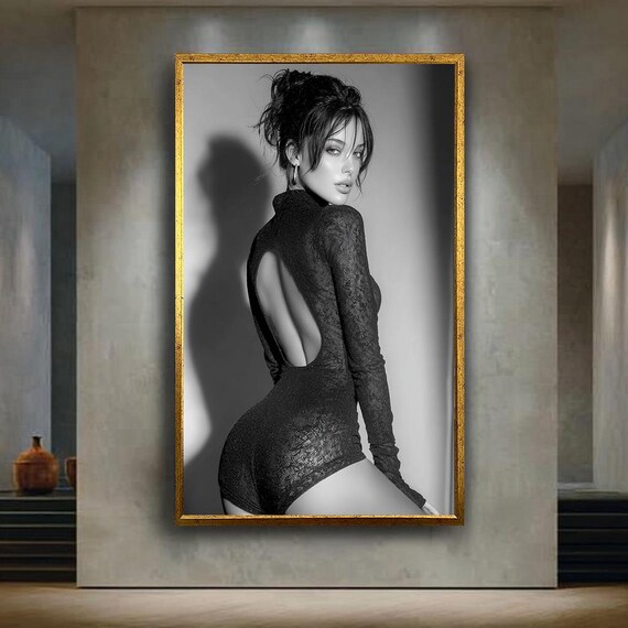 Black And White Glamour Woman Portrait Backless Dress Timeless Wall Art