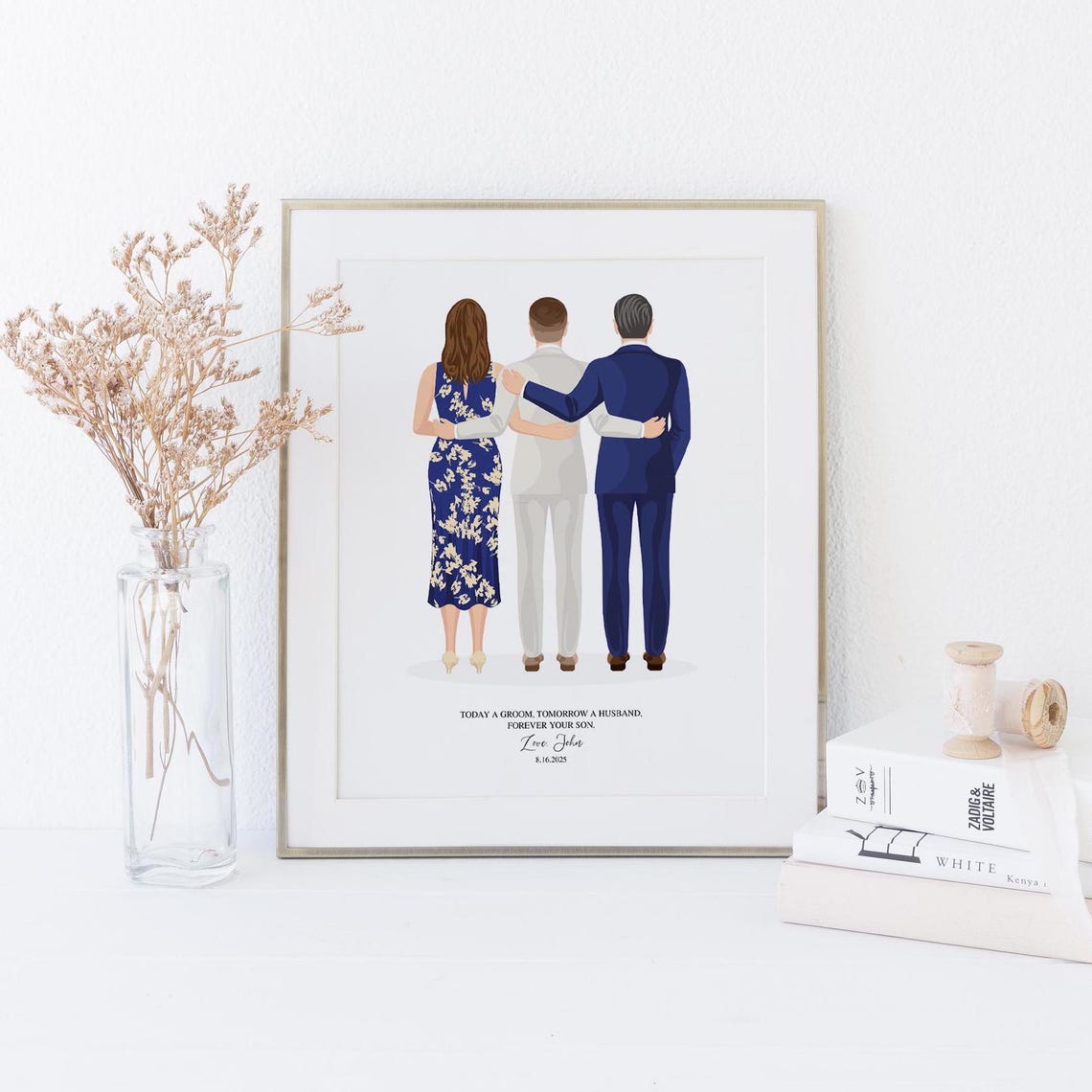 Groom With Parents Arms Around Back View Wedding Tribute Poster - Image 5