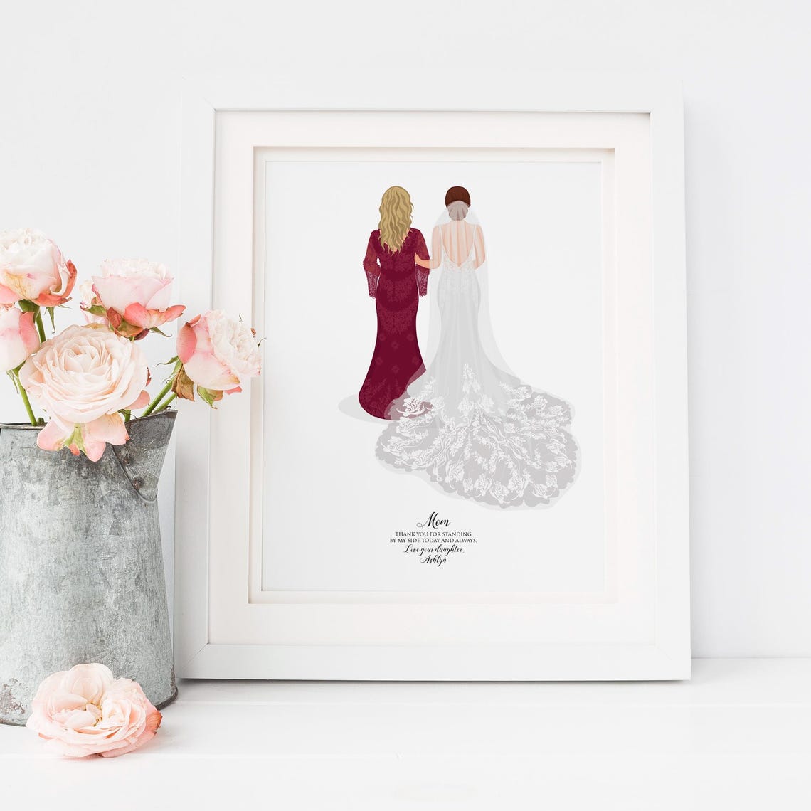 Bride With Mom in Gold Sequin Gown Back View Wedding Day Poster - Image 5