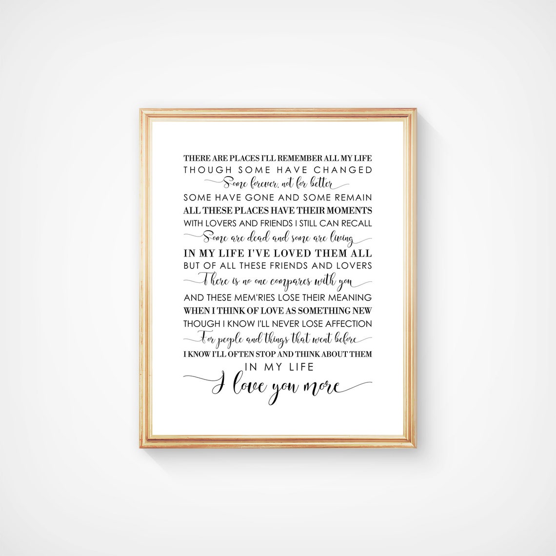 In My Life by The Beatles Love Song Lyrics Typography Wall Art - Image 3