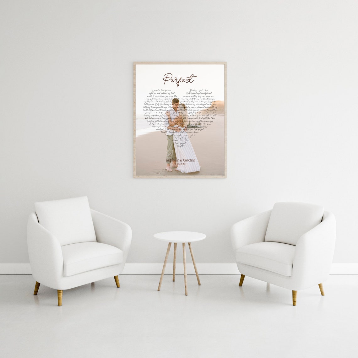 Perfect Ed Sheeran Heart Shaped Lyrics Beach Wedding Photo Poster - Image 3