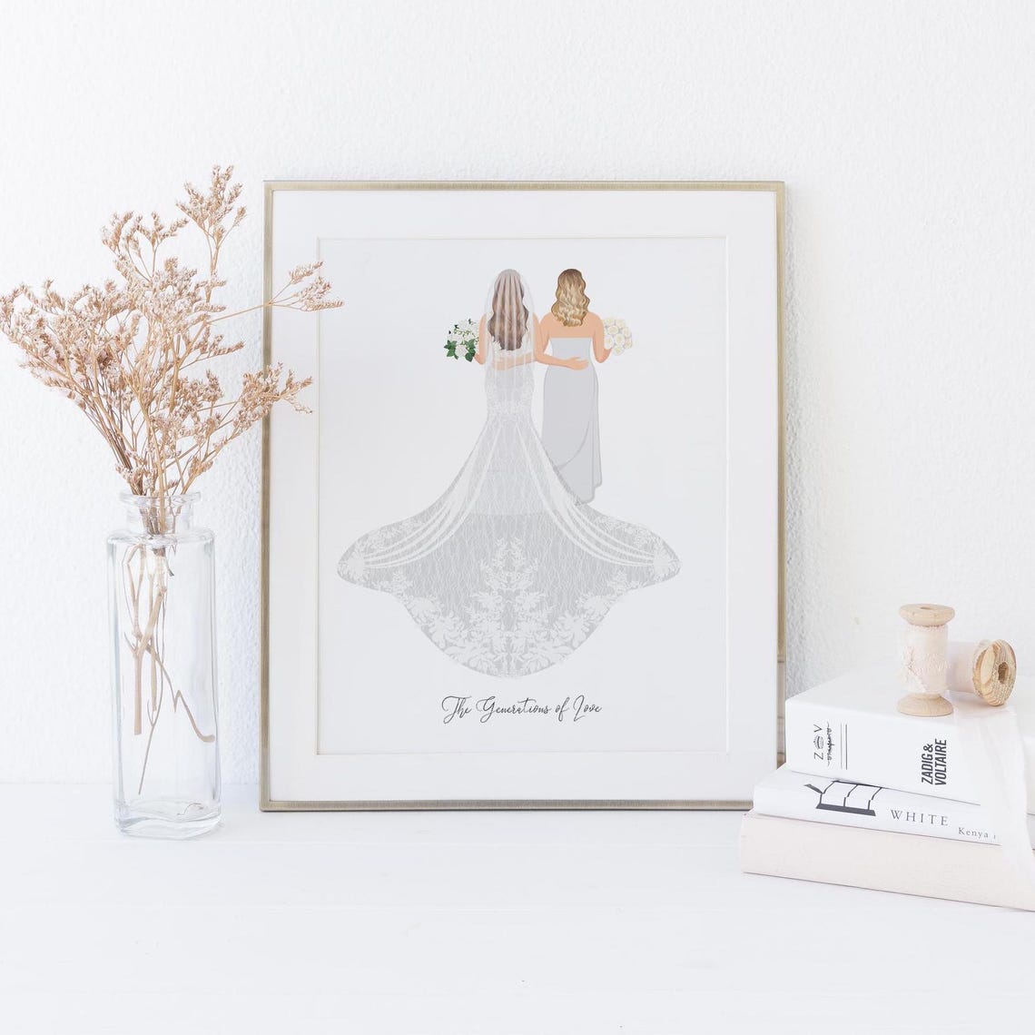 Two Brides Back View Generational Wedding Illustration Poster - Image 5