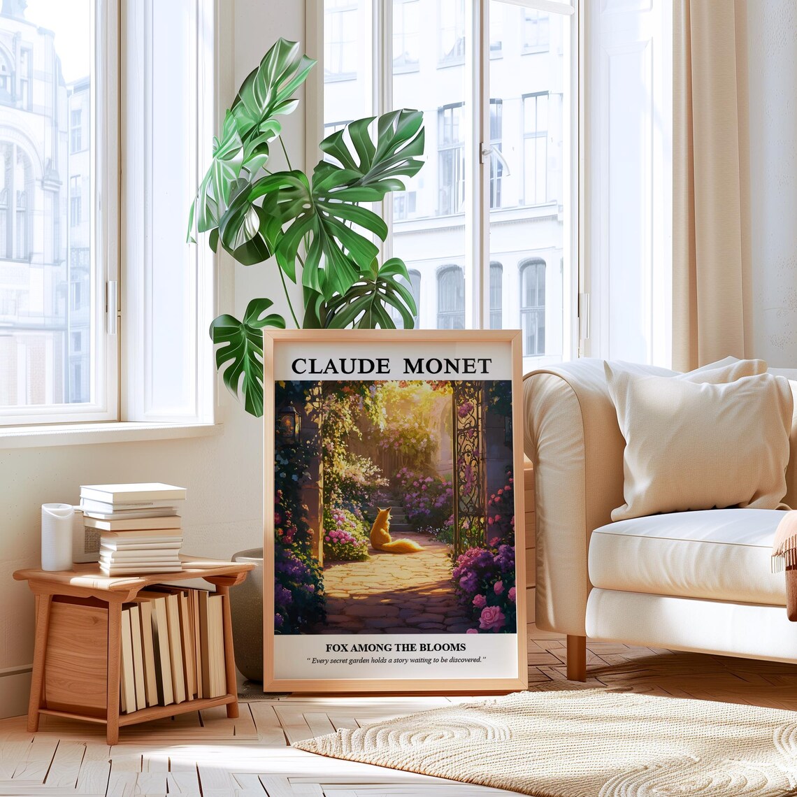 Monet Inspired Fox Resting in a Flowering Secret Garden Poster - Image 4