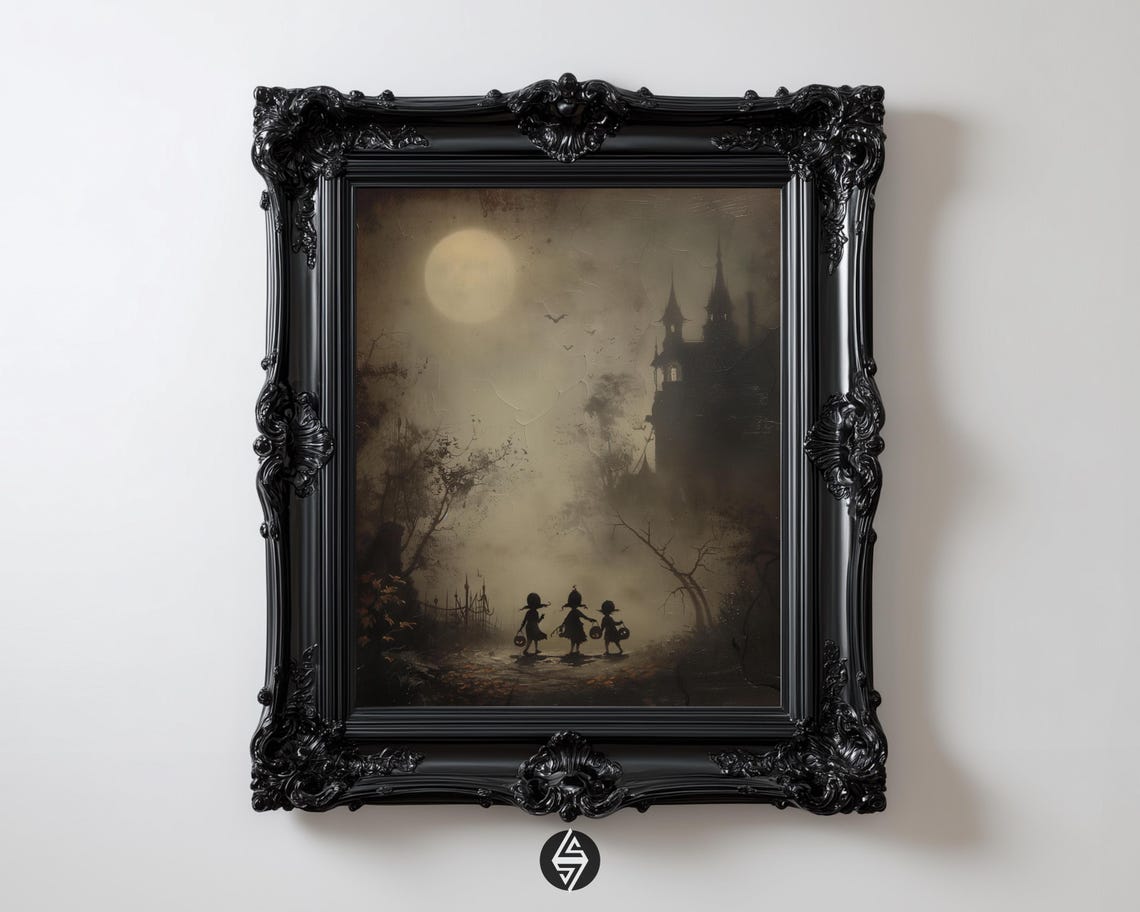 Witches Eve Haunted Manor Night Three Witches Moon Gothic Poster