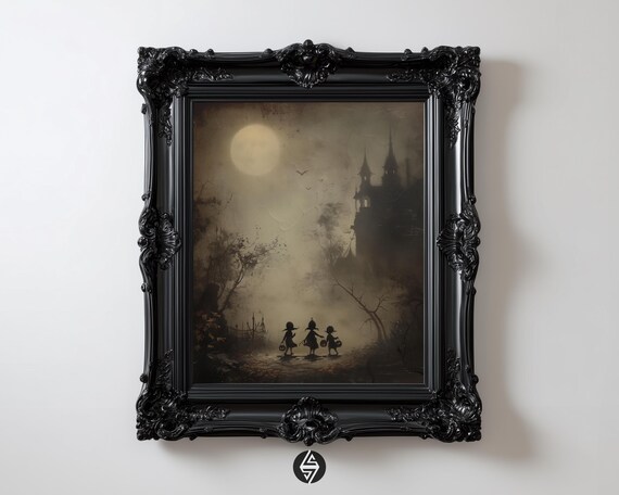 Witches Eve At The Old Manor Vintage Halloween Night Gothic Dark Academia Wall Art Haunted House Autumn Decor Spooky Print 71