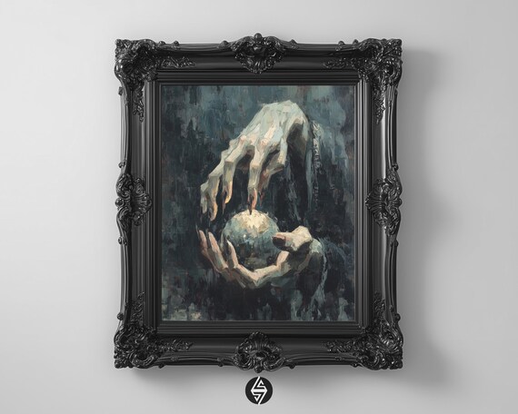 Dark Academia Witch Hands Painting Gothic Occult Wall Art Moody Vintage Oil Style Halloween Magic Orb Instant 93