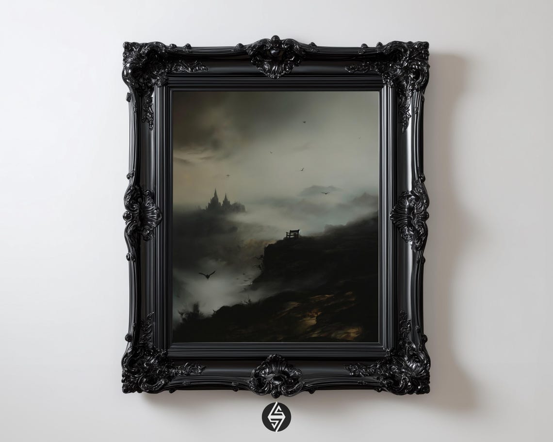 Gothic Castle Print Dark Academia Landscape Melancholic Fantasy Decor Instant