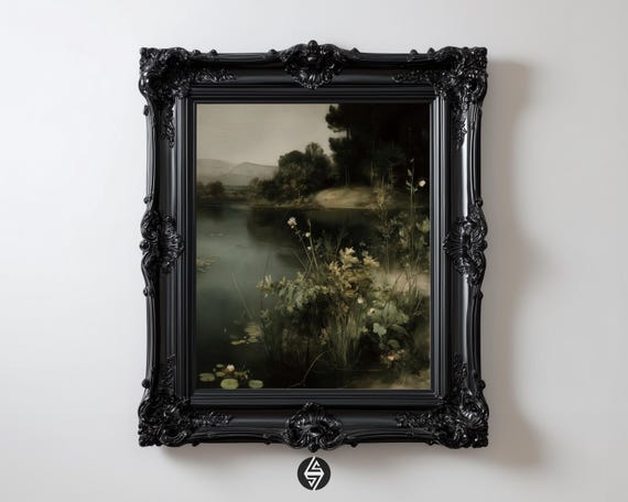 Dark Academia Lake Landscape Art Print