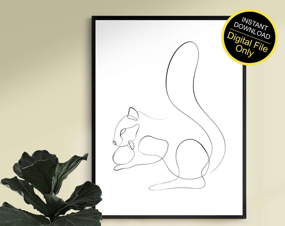 Continuous One Line Squirrel Drawing Minimalist Animal Art Print