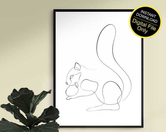 Continuous One Line Squirrel Drawing Minimalist Animal Art Print