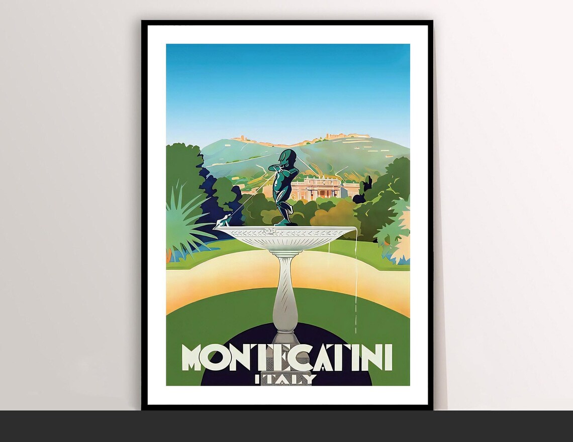 Montecatini Italy Spa Fountain Park Vintage Travel Poster Art