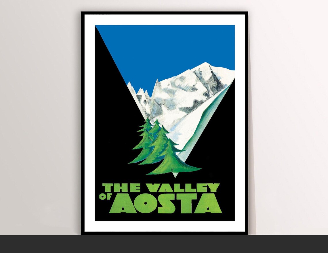 Valley of Aosta Mont Blanc Art Deco Vintage Travel Poster Art