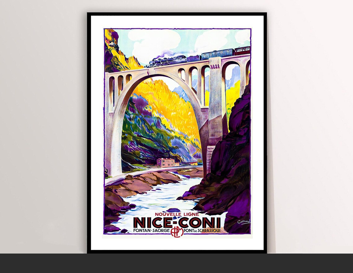 Nice Coni Railway Viaduct Roya Valley Vintage Travel Poster Art