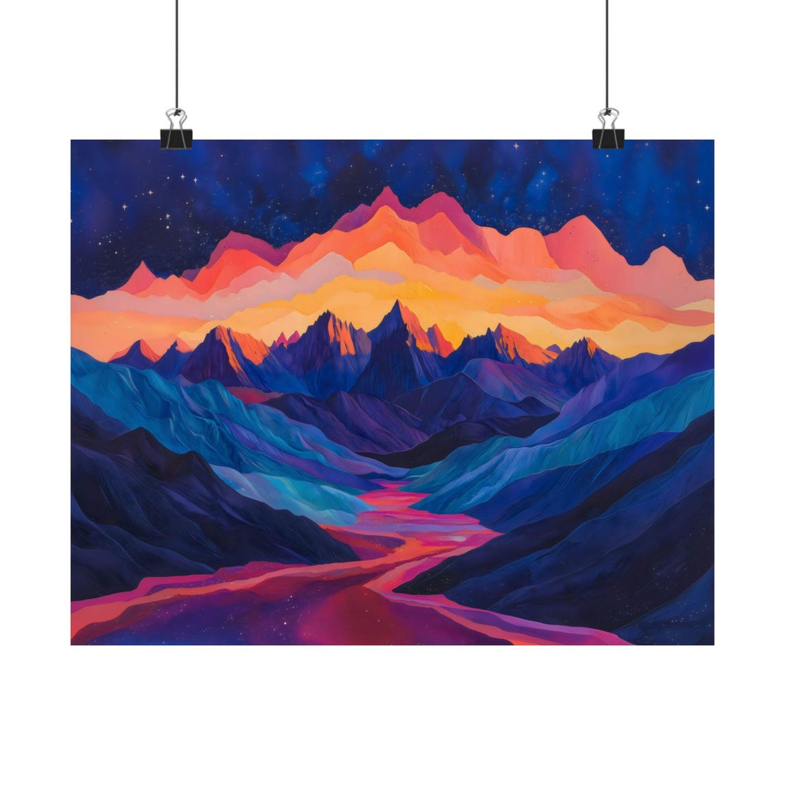 Purple Mountain Majesty Peaks Under Starry Twilight Sky Poster