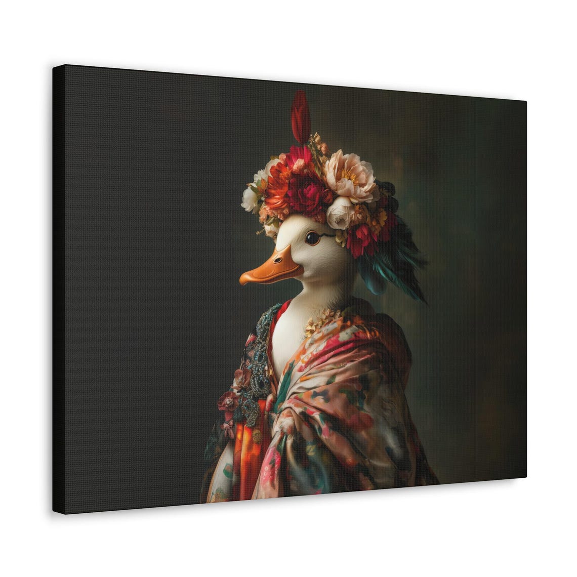 White Duck Flower Crown Pink Kimono Maximalist Bird Portrait Poster - Image 2