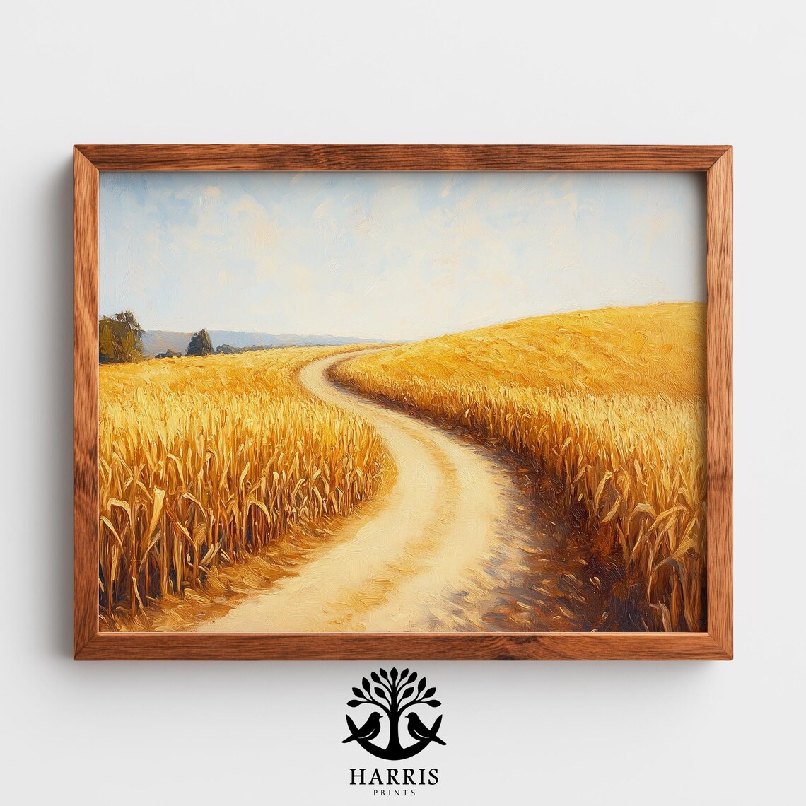 Golden Wheat Field Winding Road Harvest Oil Painting Wall Art
