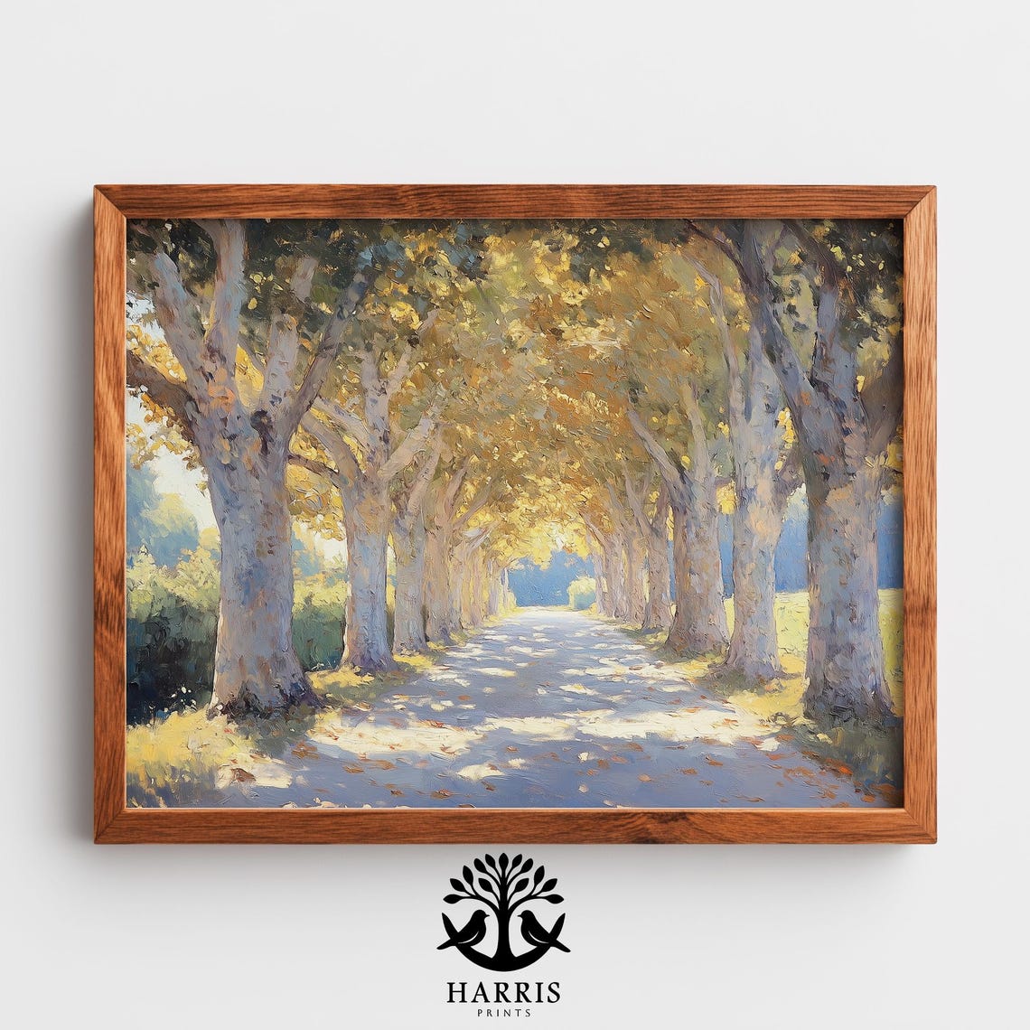 Autumn Country Lane Painting With Plane Trees Rustic Classic Fall Scene Earthy Impressionist Art Peaceful Landscape 438