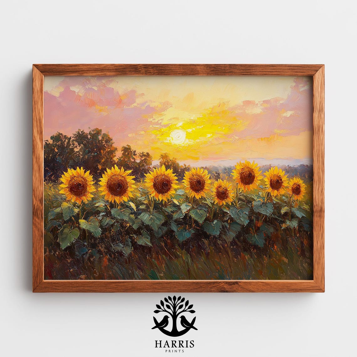 Golden Sunset Sunflower Field Impressionist Oil Painting Print