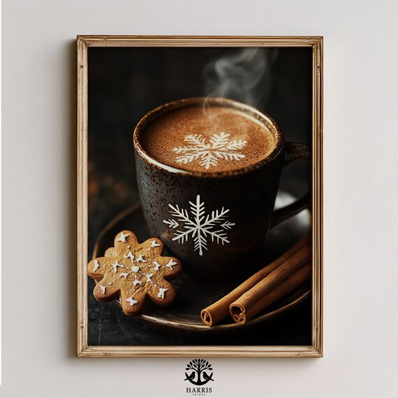 Rustic Winter Hot Cocoa Snowflake Mug Cozy Holiday Art Poster
