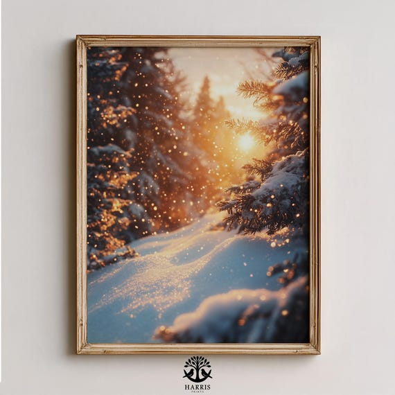 Winter Wonderland Wall Art Serene Sunlit Hillside Snowcovered Trees Cozy Scene Realistic 463