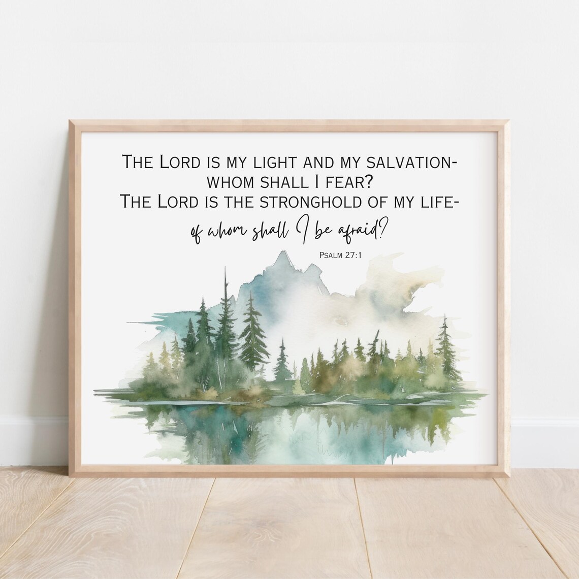 Psalm 271 Lord Is My Light Salvation Watercolor Mountain Scripture Wall Art