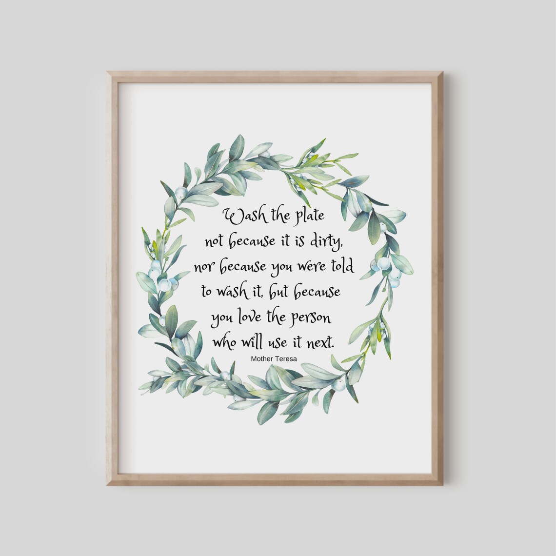 Wash The Plate Mother Teresa Quote Art Print, Kitchen Decor