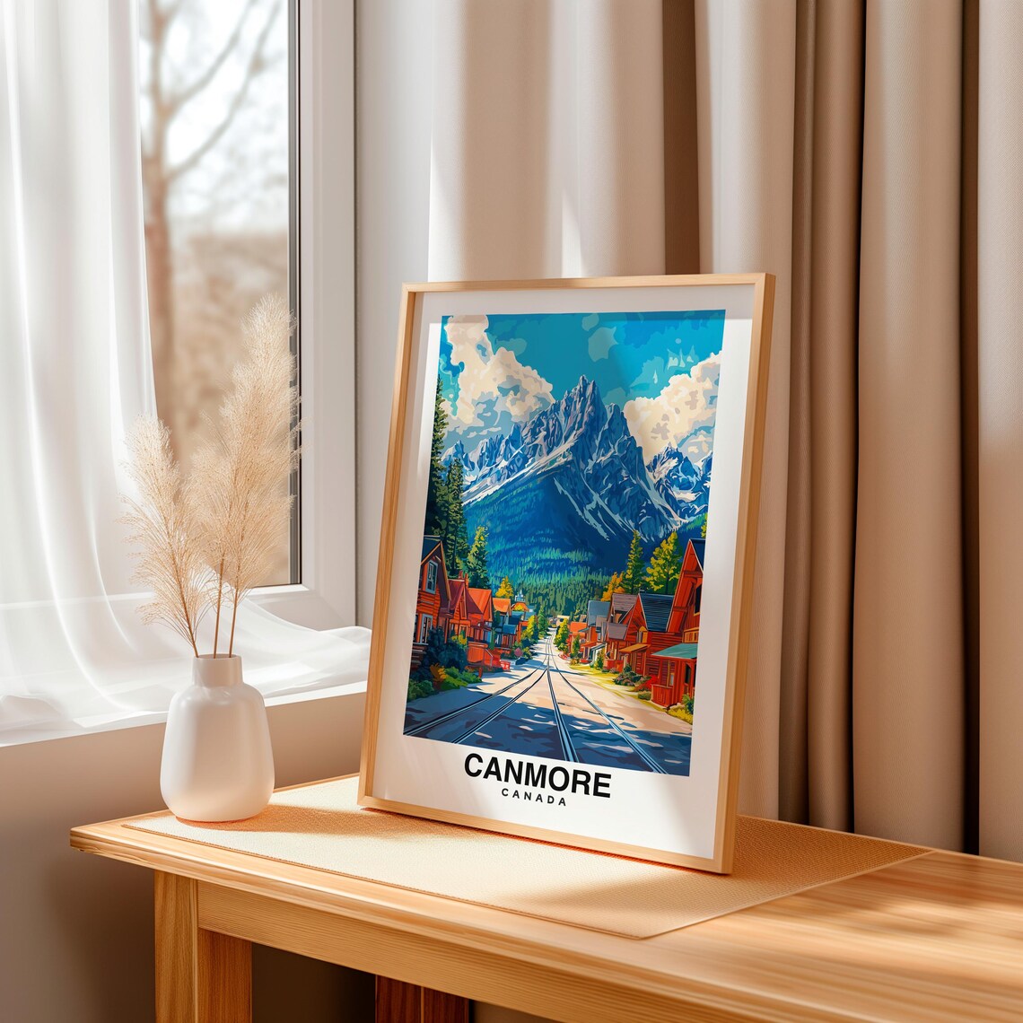 Canmore Print Travel Poster Canadian Art Scenic Mountains Outdoor Adventure Rocky Mountain Views Vibrant Town Nature Beauty Alberta - Image 3