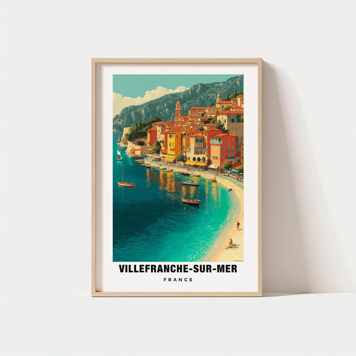 Villefranchesurmer Print France Poster Travel Art Coastal Scene Harbor Views Seaside Escape Scenic Landscape French Riviera